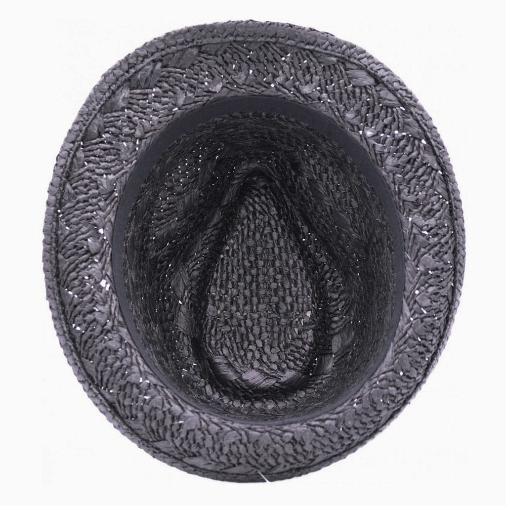 Palarie trilby neagra din paie cu banda cu imprimeu 2 Palarie trilby neagra din paie cu banda cu imprimeu