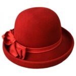 Palarie eleganta rosu burgund cu boruri rasucite si funda laterala