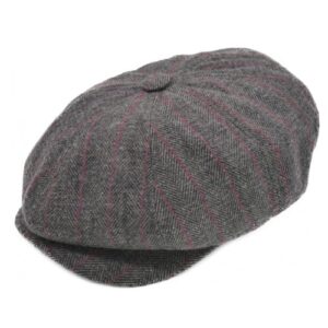 Sapca newsboy herringbone gri cu dungi violet