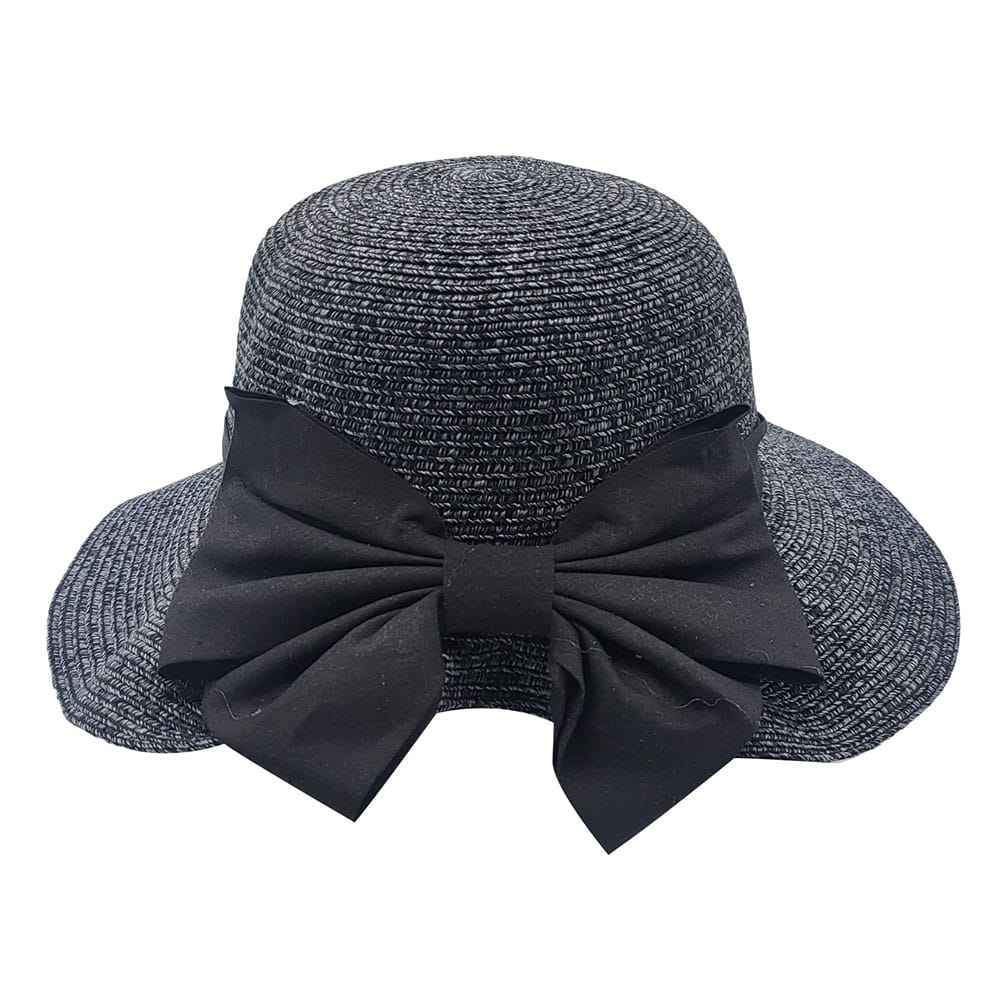 Palarie din paie alb negru cu funda la spate 1 Palarie din paie alb negru cu funda la spate