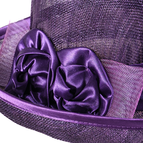 Palarie eleganta din sisal violet cu bor rasucit