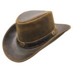 Palarie cowboy din piele maro cu boruri modelabile si efect vintage