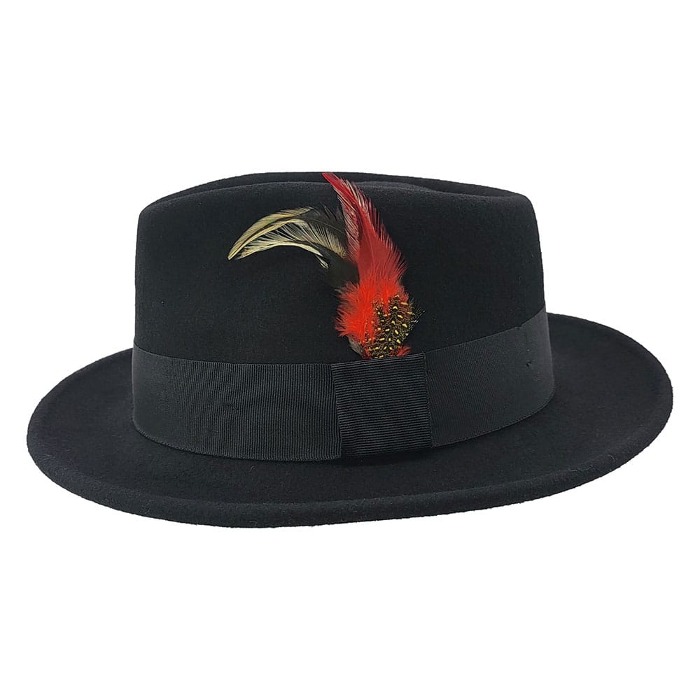 Palarie trilby neagra din fetru cu pana 3 Palarie trilby neagra din fetru cu pana