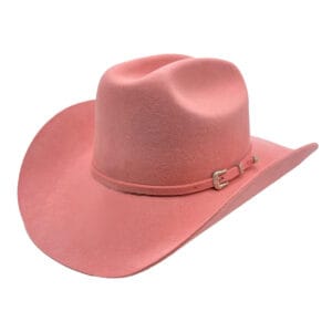 Palarie COWBOY din fetru roz somon cu catarama