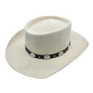 Palarie GAMBLER semirigida alba cu decoratiuni metalice