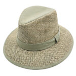 Palarie Panama Safari bej din paie de iarba de mare si bumbac cu banda olive