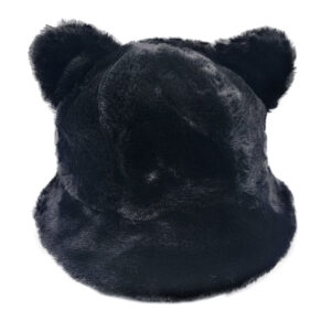 Palarie neagra pufoasa din blana artificiala cu urechi