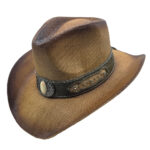 Palarie texana apretata maro caramel cu aplicatie ornamentala si piatra decorativa 2
