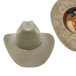 Palarie COWBOY pirogravata din fetru crem