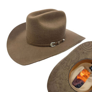 Palarie COWBOY pirogravata din fetru maro deschis