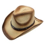 Palarie cowboy bej de vara cu bor modelabil si efect vintage