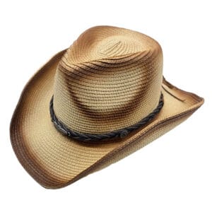 Palarie cowboy bej de vara cu bor modelabil si efect vintage