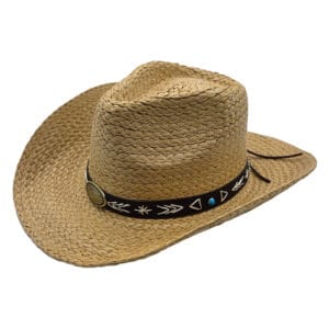 Palarie cowboy din paie bej cu decor western