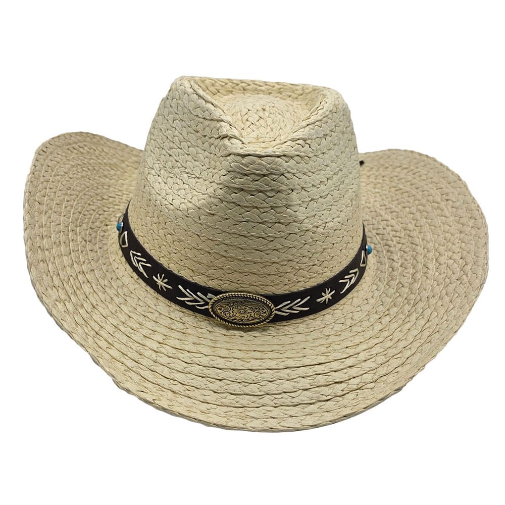 Palarie cowboy din paie crem cu decor western 2 Palarie cowboy din paie crem cu decor western