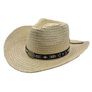 Palarie cowboy din paie crem cu decor western