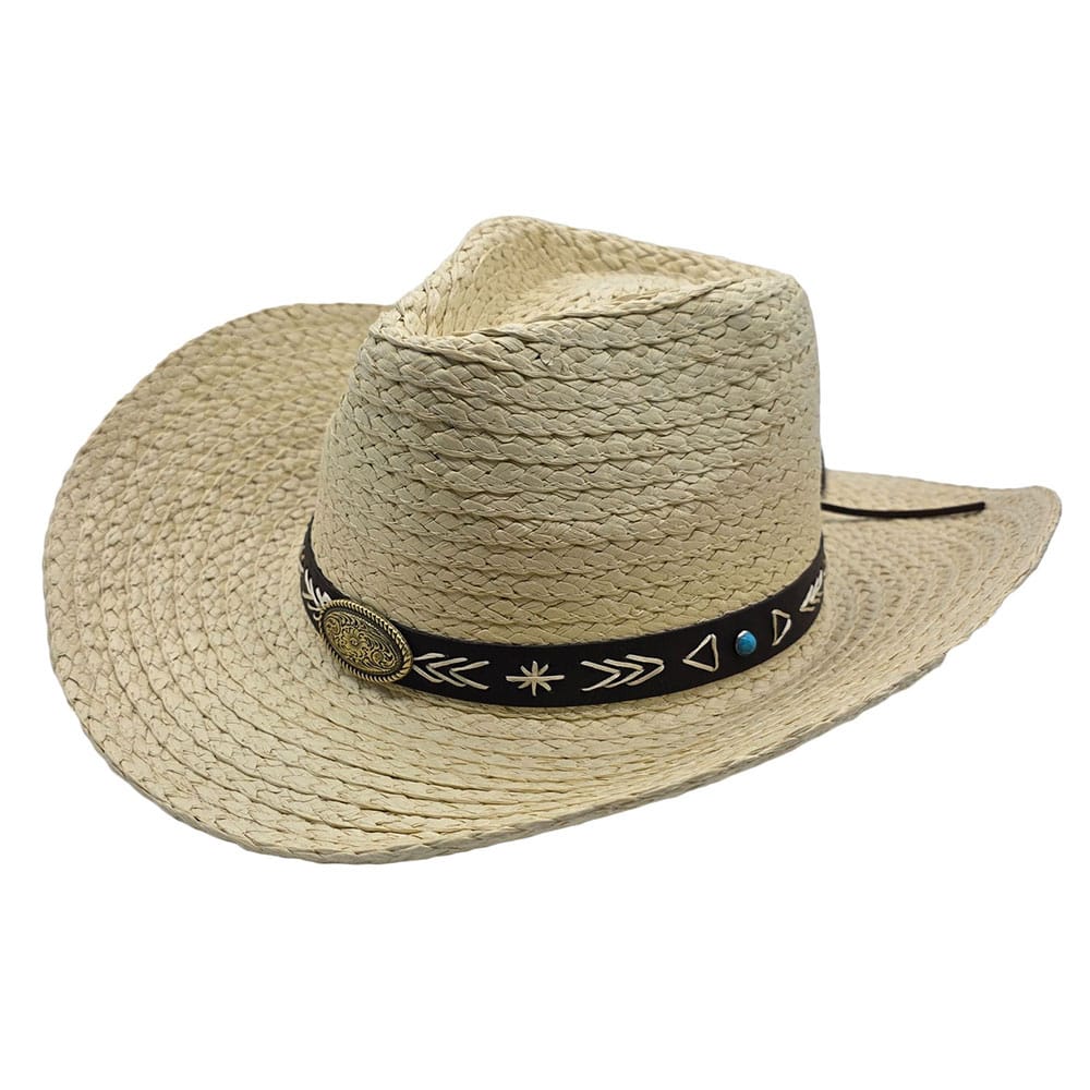 Palarie cowboy din paie crem cu decor western 1 Palarie cowboy din paie crem cu decor western