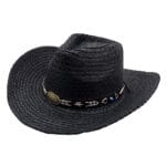 Palarie cowboy din paie neagra cu decor western