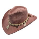 Palarie cowboy roz pudrat cu scoici si ciucuri