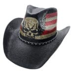 Palarie texana neagra cu craniu SKULL & US FLAG