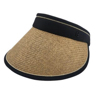 Vizor de soare bej din paie si material textil