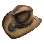 E41-AY02Palarie texana maro cu broderie western pe interiorul borului
