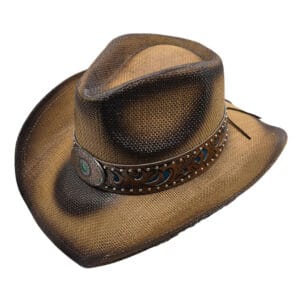 E41-AY02Palarie texana maro cu broderie western pe interiorul borului
