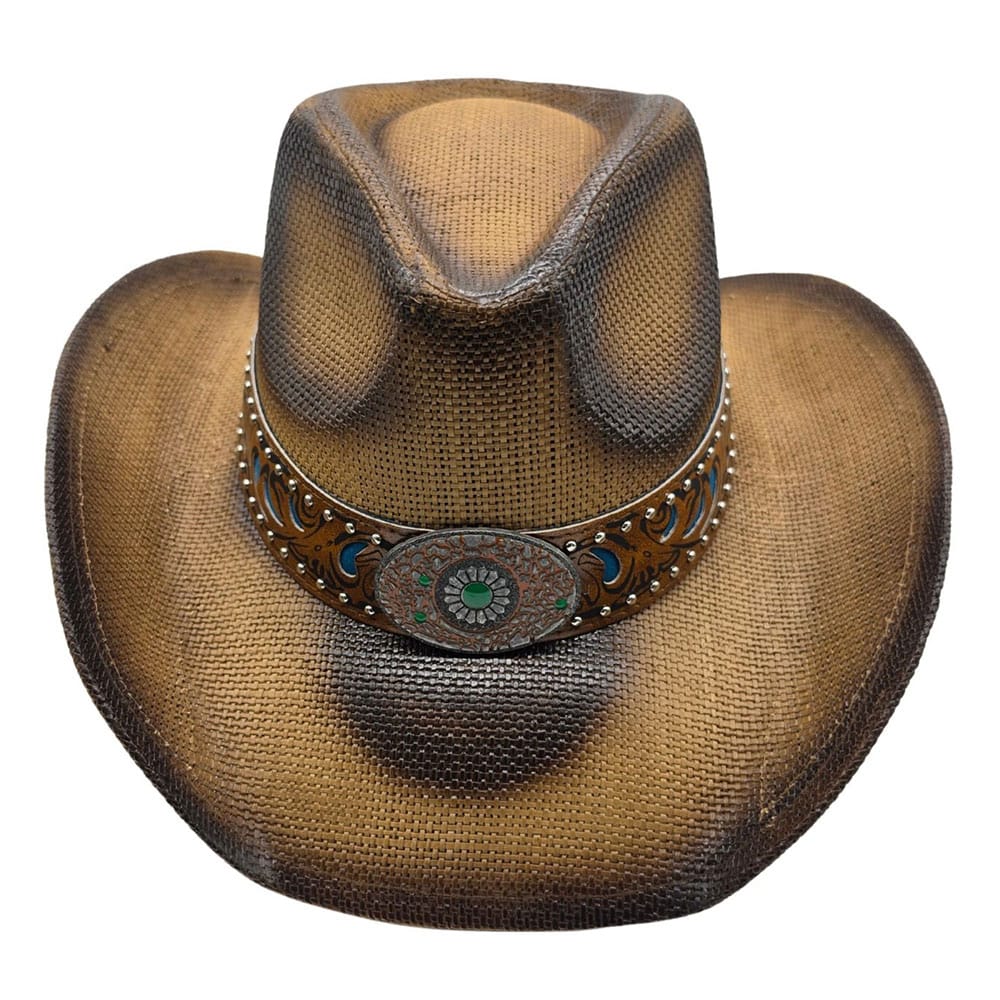 Palarie texana maro cu broderie western pe interiorul borului 5 Palarie texana maro cu broderie western pe interiorul borului