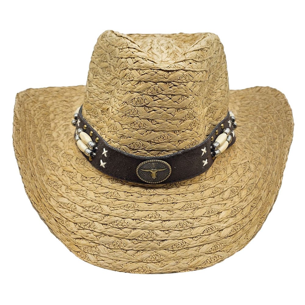 Palarie cowboy din paie bej cu decor cu margele 3 Palarie cowboy din paie bej cu decor cu margele