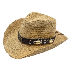 Palarie cowboy din paie bej cu decor cu margele